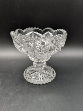 Antique Imperial Glass Nucut 212 Compote Dish Signed Early American Pressed